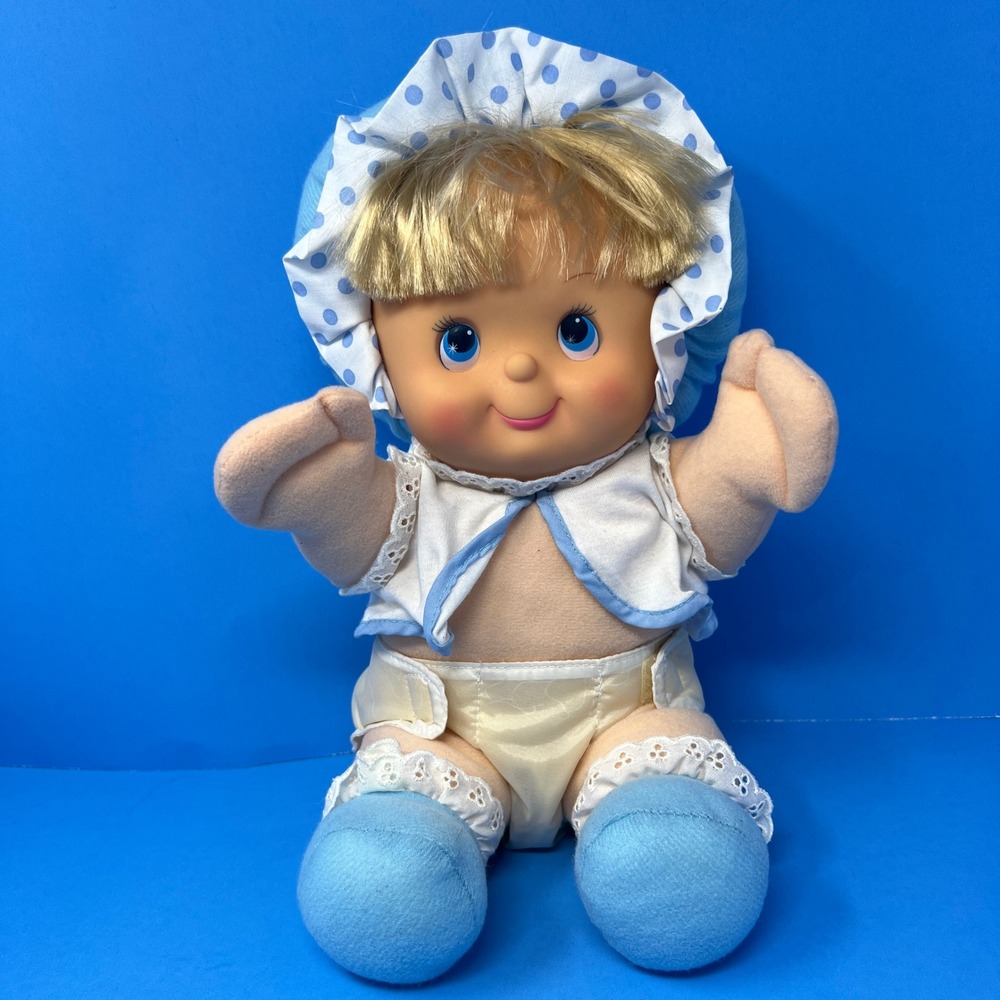 City Toy Baby‎ Doll Medium Multi Blonde Blue Eyes Polka Dot Bonnet Vintage 90s